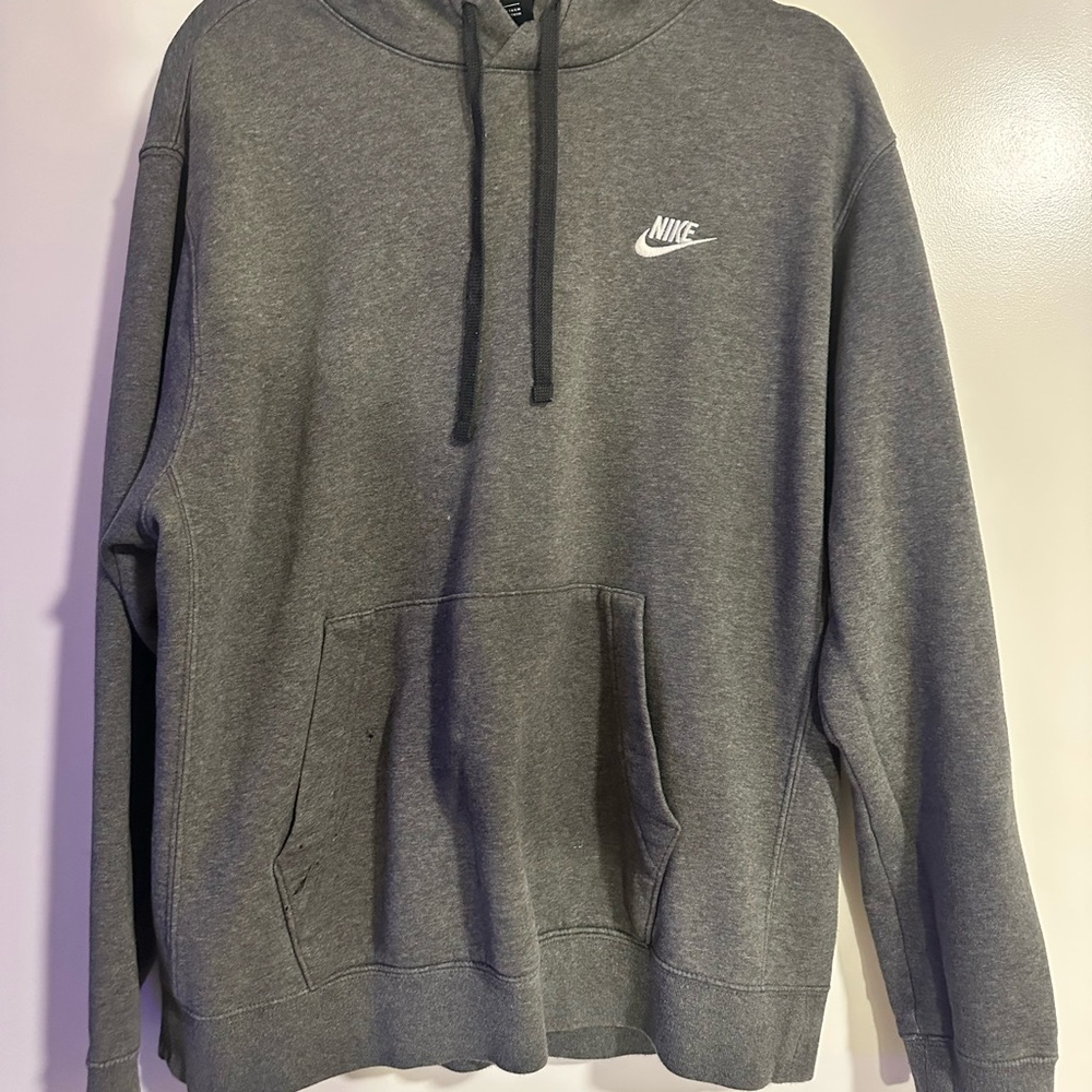 Nike Gray Hoodie Sweatshirt Fleece-Lined